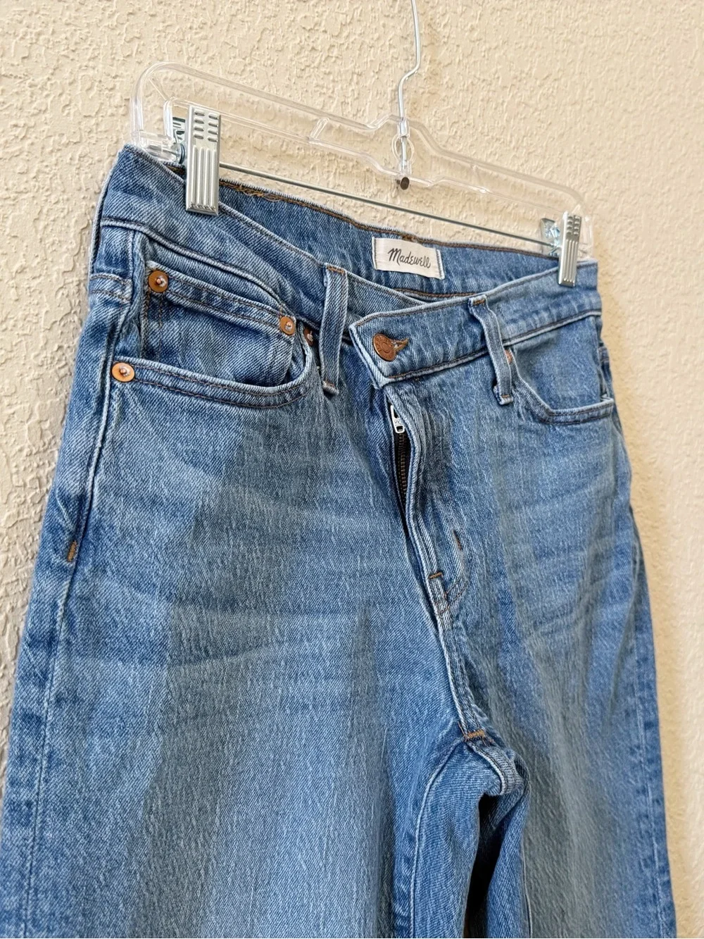 Madewell Jeans The Mid Rise Perfect Vintage Crossover Zipper Raw Hem Blue 27